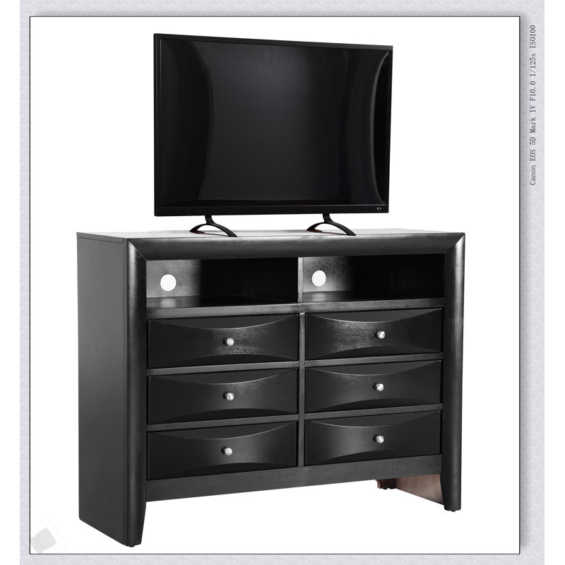 Commode multimédia Marilla G1500-TV2, rangement durable et élégant pour chambres à coucher modernes, noir