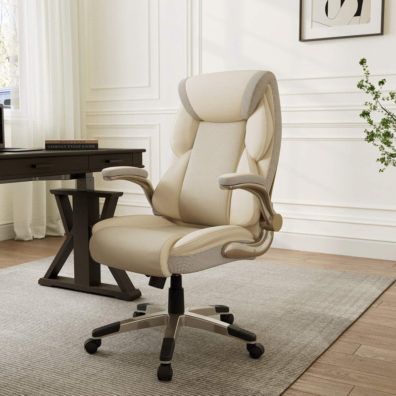Fauteuil de direction surdimensionné ajustable en similicuir, Blanc, Blanc
