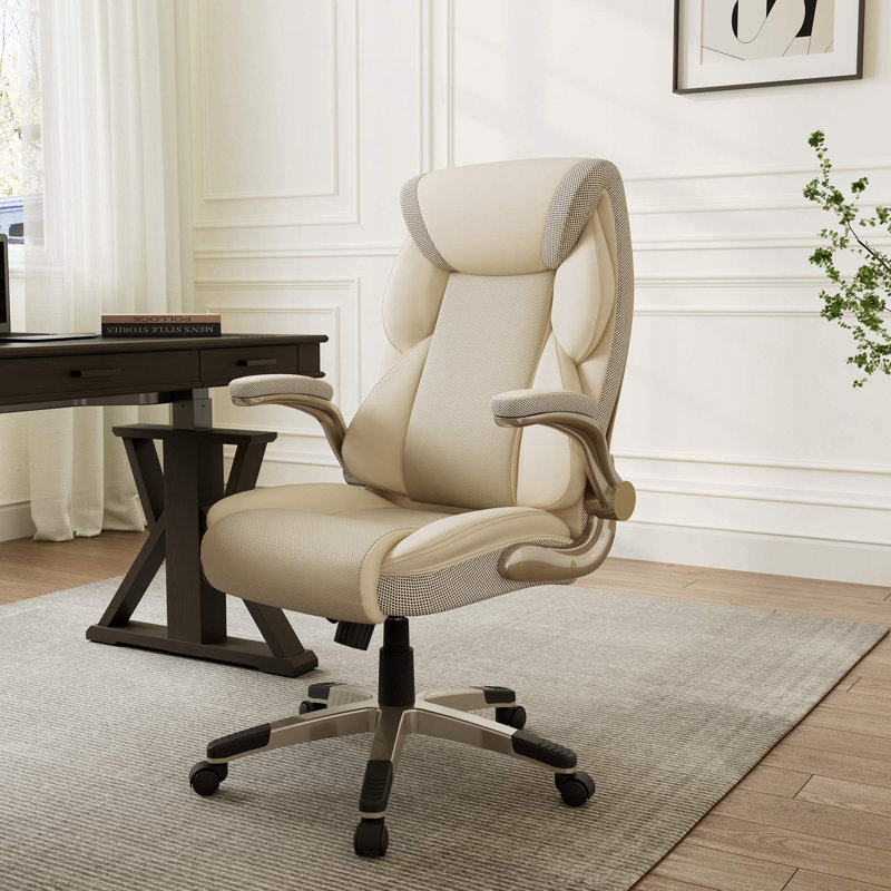Oversized Adjustable Faux Leather Home Office Executive Chair, White, White