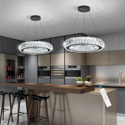 Crystal Led Dimmable Ring Chandelier Black