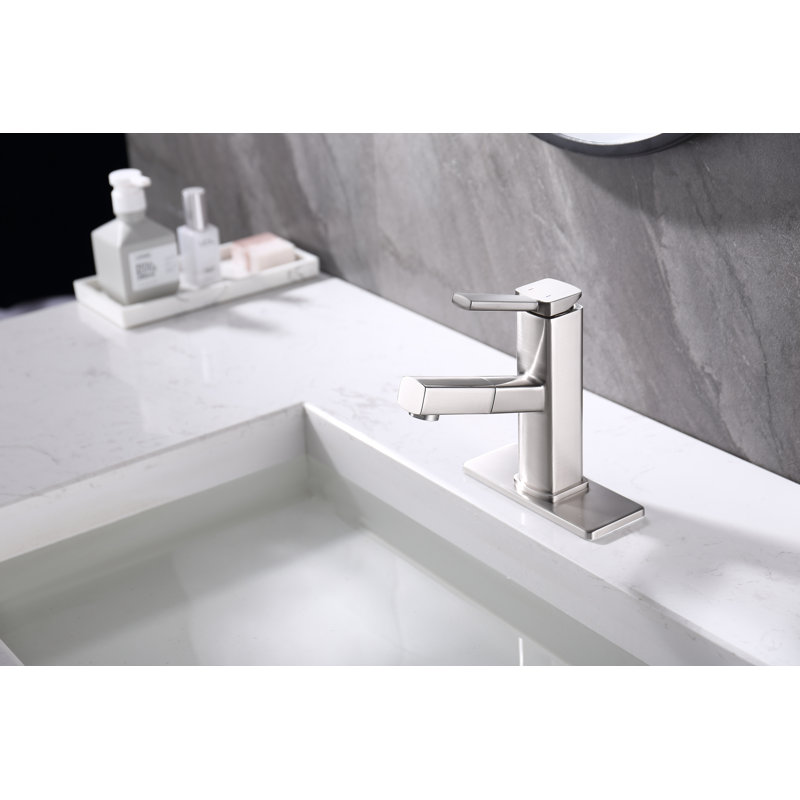 Robinet pour salle de bain à poignée simple, Nickel brossé