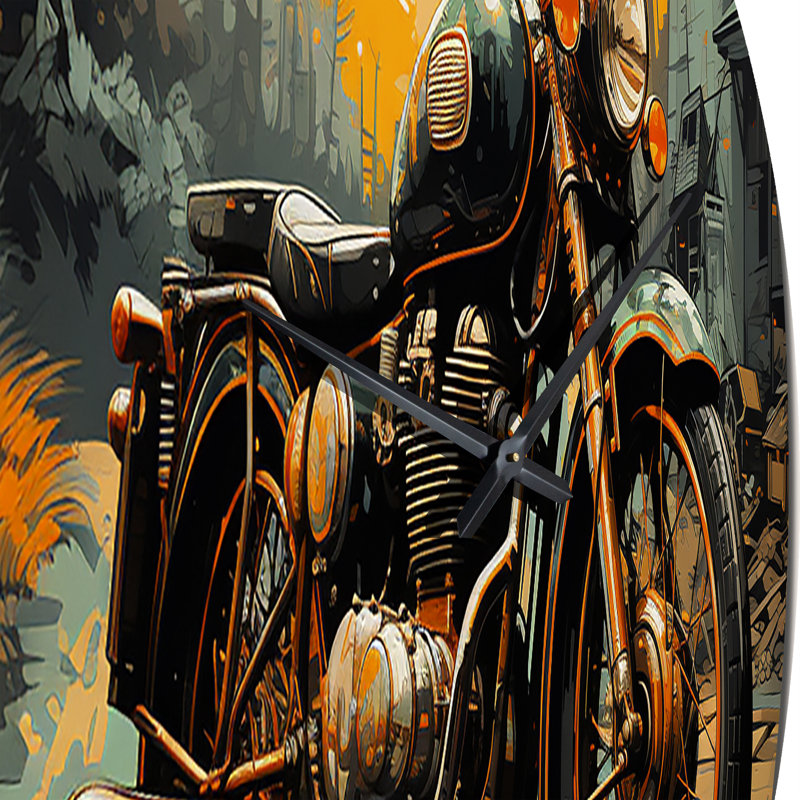 Horloge murale orange orange et noire pour motocyclette Road Rhythms III, Petit