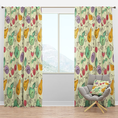 Panneau de rideau simple semi-transparent avec passe-tringle Pommes, poires et cerises