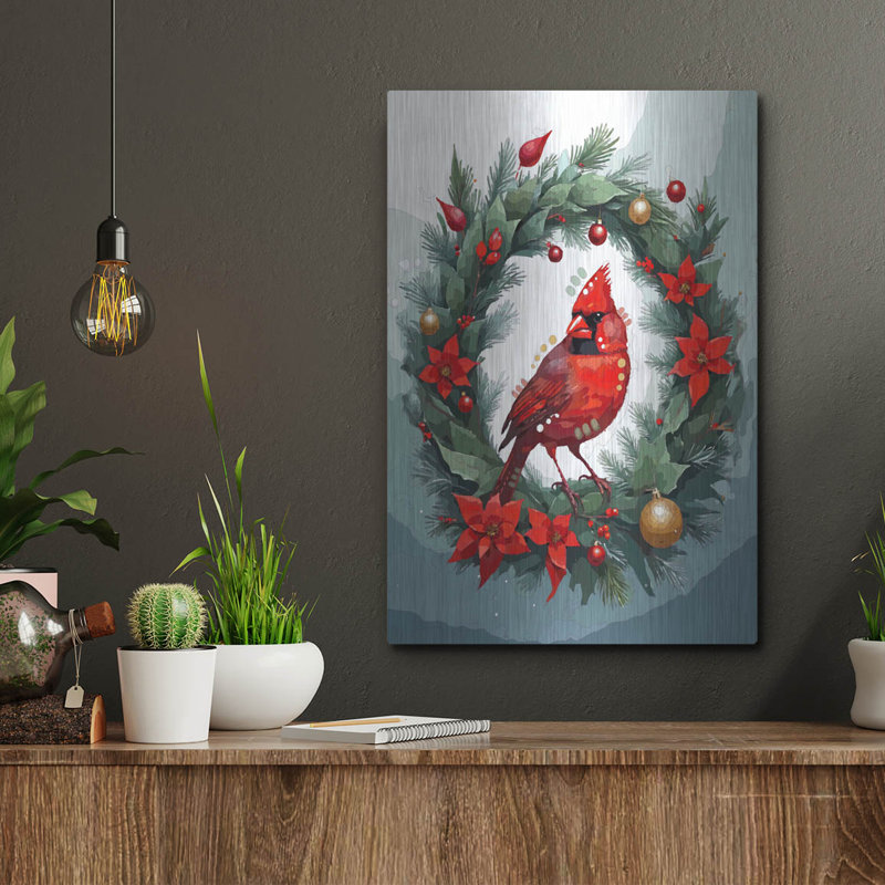  «Christmas Cardinal» par Dean Russo, art mural en métal, 12 po x 16 po, H 16 po x l 12 po