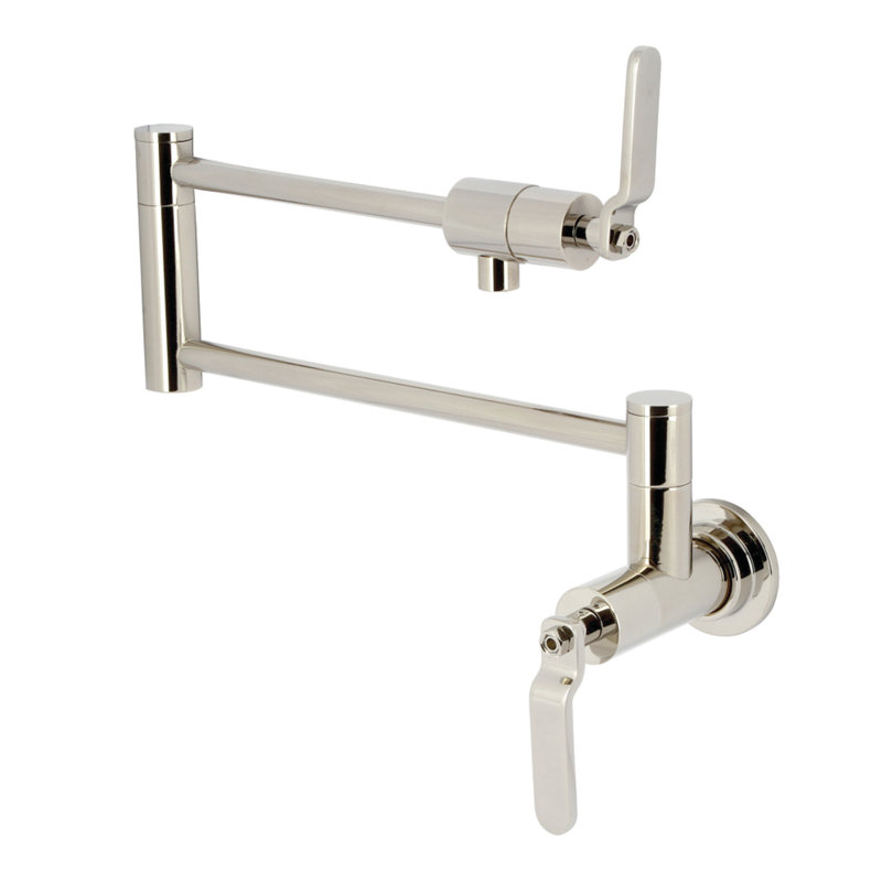 Kingston Brass Whitaker Two-Handle 1-Hole Wall Mount Pot Filler Faucet, Polished Nickel
