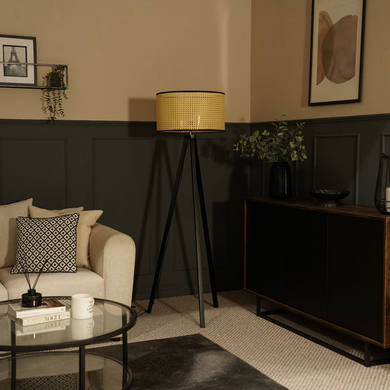 Baleine 132cm Tripod Floor Lamp Set, Black, Natural, No