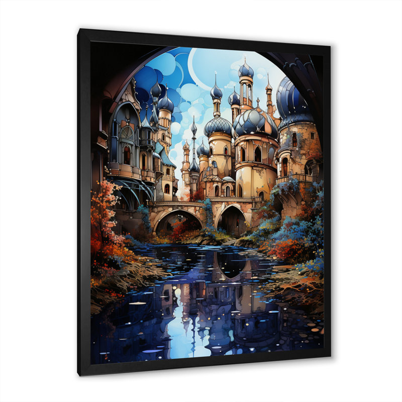Reproduction d'art mural canal beige sur les voies d'eau surréelles magiques II, Cadre photo noir, H 20 po x l 12 po x P 1 po