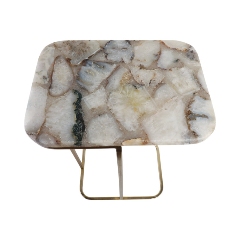 Sagebrook Home 24X15" Agate Top C-Table, White/Gold, White