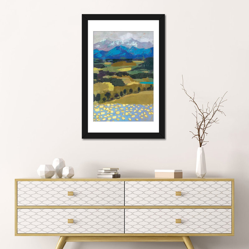 «Alpine Impression II», reproduction de peinture acrylique sur toile tendue, Papier beaux-arts encadré noir, Blanc