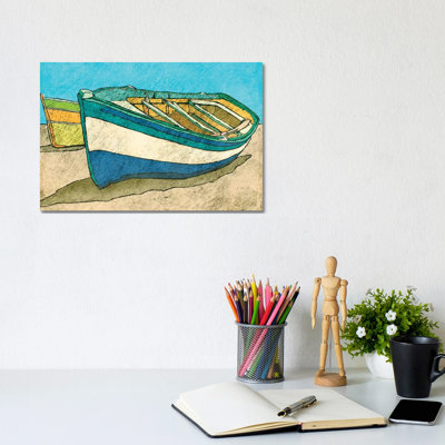 Blue Rowboat 1 Piece Wrapped Canvas Painting