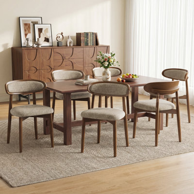  Upholstered Dining Chairs with Curved Back and Natural Solid-Wood Legs (Set of 6)