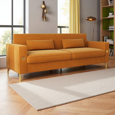 Canapé de luxe en velours avec accents dorés - Canapé moderne à 3 places avec coussins moelleux, parfait pour le salon et le bureau