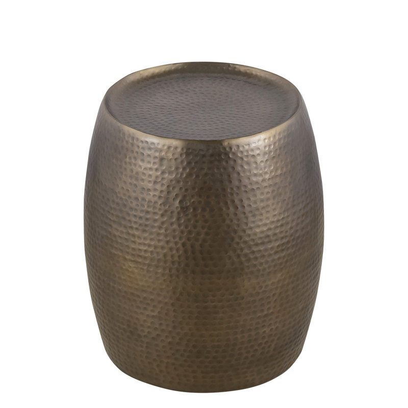 Table de chevet moderne et contemporaine en aluminium martelé à la main avec surface brillante antique, table de bout compacte et ronde