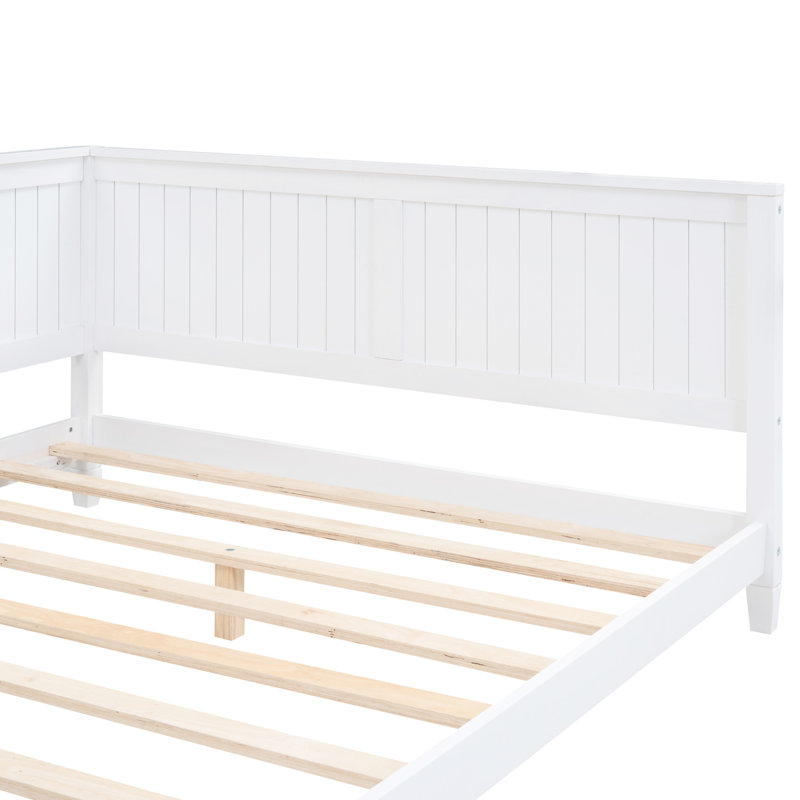 Lit de jour double en blanc - Style moderne Mid-Century avec bois et lattes pour plus de confort et de durabilité, Blanc