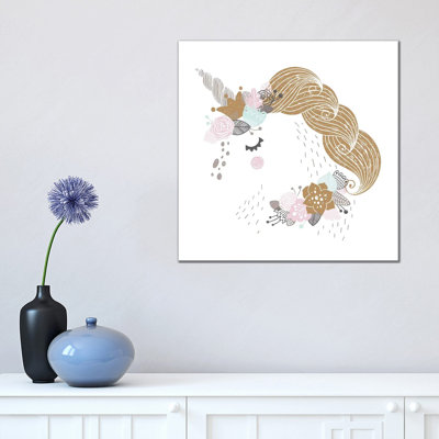 Super Unicorn Designs - Floral Unicorn by Pixy Paper - Wrapped Canvas Gallery-Wrapped Canvas Giclée