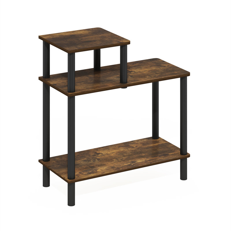 Creekside 3-Tier Rectangular Sofa Side Table, End Table with Open Shelves, Amber Pine/Black