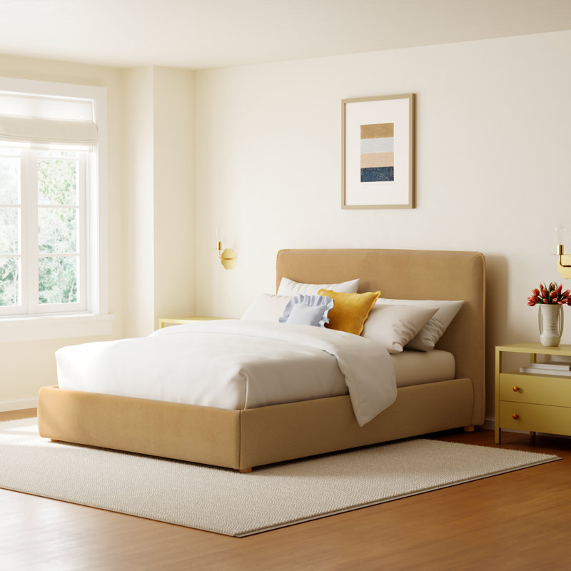 Callahan Upholstered Platform Bed, Queen, Light Brown Velvet