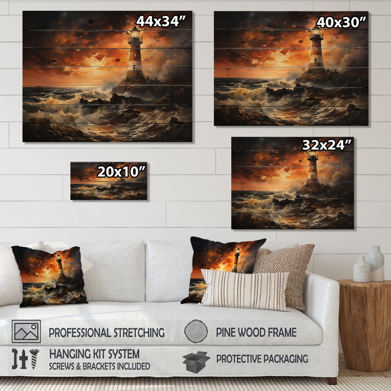 Phare du Danemark, lueur sur bois, H 10 po x l 20 po x P 0,78 po