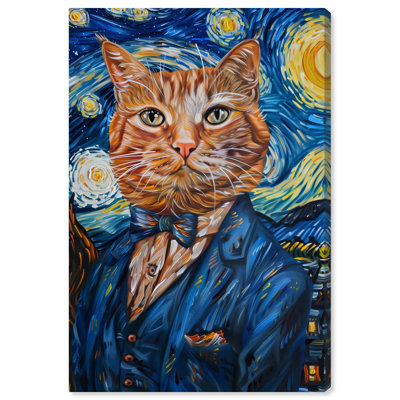 Starry Night Van Gogh Cat Canvas Quirky Cat Art Prints By Notoriart