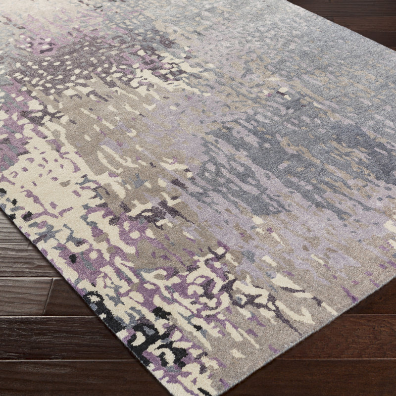 Tapis gris / violet touffeté à la main Kirtin, Rectangle 5 pi x 8 pi
