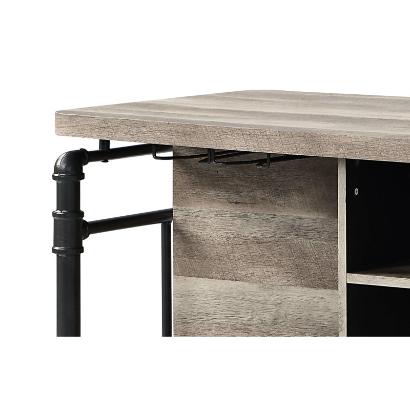 Table de hauteur comptoir grise et chêne, 60,08 po Largeur du produit avec plateau en bois synthétique,