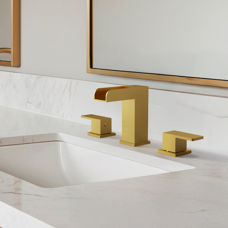 Widespread Bathroom Faucet 3 Hole, 2-Handle Bathroom Sink Faucet with Drain Assembly, Brushed Gold