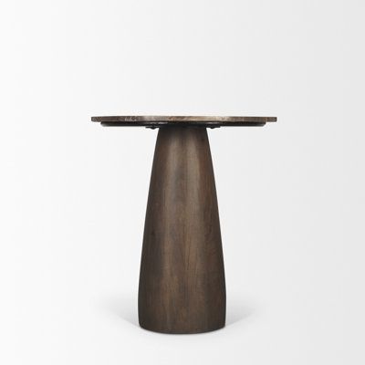 Mellonia 32" Round Dark Brown Wood W/ Cappuccino Marble Top Bistro Table