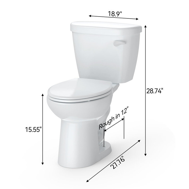 Two-Piece Elongated Toilet – 15.5” ADA Chair Height, 1.28 GPF Single Flush, Bathroom Space Saver