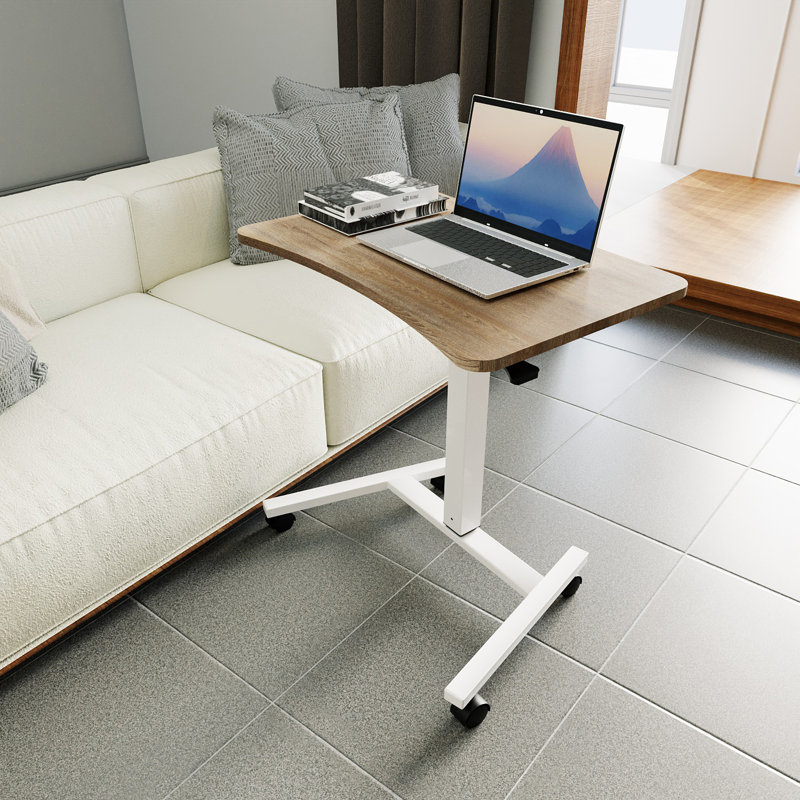 Loncosky 28" Single Leg Gas Pneumatic Height Adjustable Standing Desk, Oak/White
