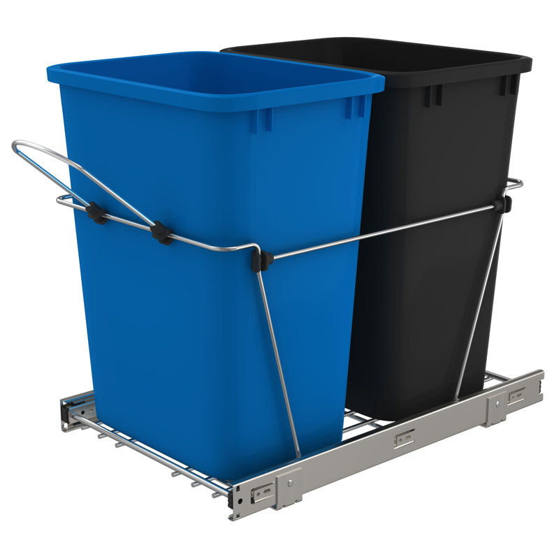 Double Pull-Out Waste Bin Containers with Red and Black Plastic Bins