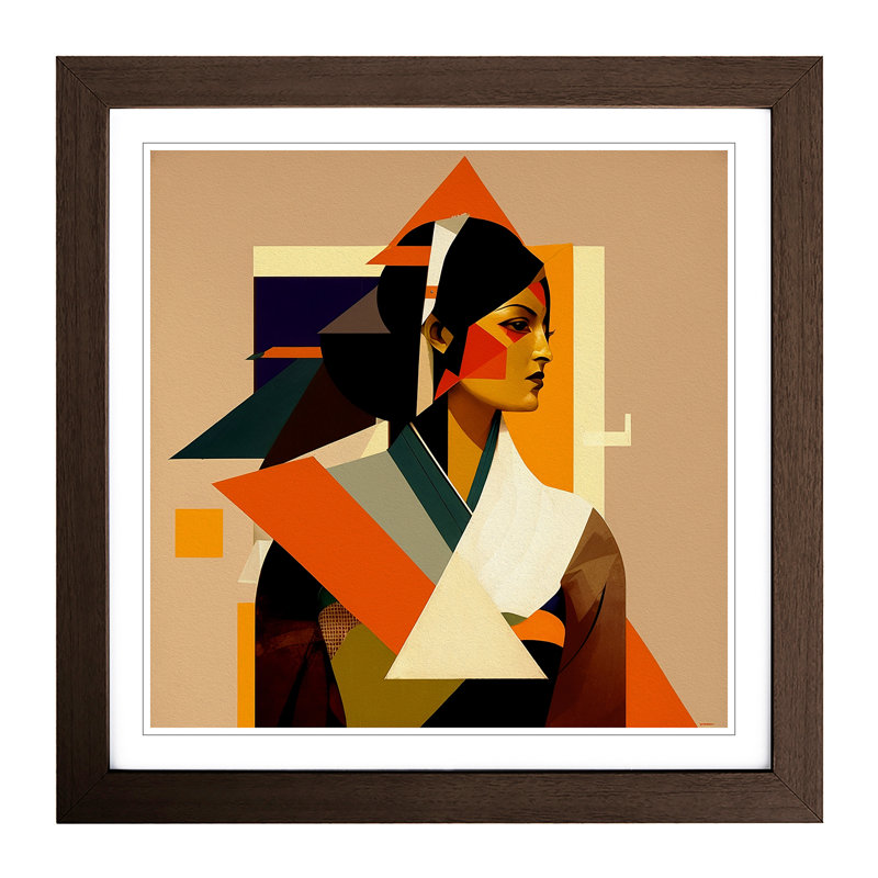Indian Woman Suprematism - Single Picture Frame Print on Wood, Walnut