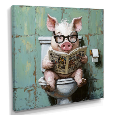Keiaira Toilet Pig Reading The Newspaper III - pig Wall Art
