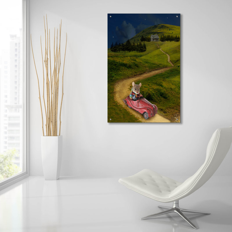  «Mouse In Toy Car» par John Hovenstine, art mural en verre acrylique, 24 po x 36 po, H 36 po x l 24 po