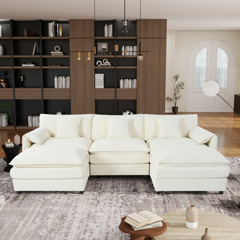 Canapé modulaire Elara, Chenille beige, H 33,46 po x l 109,45 po x P 57,48 po