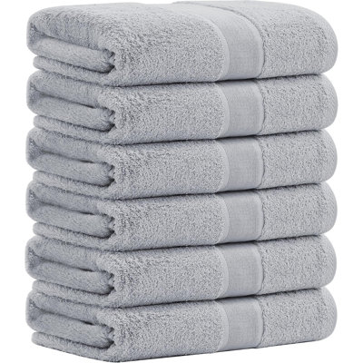Serviettes de bain, 27 po x 54 po - Serviettes naturelles ultra absorbantes pour salle de bain, voyage, gym, douche et spa (ensemble de 6 pièces) (gris clair)