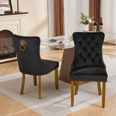 Chaise parsons en velours touffeté, garniture cloutée et dossier Contemporary