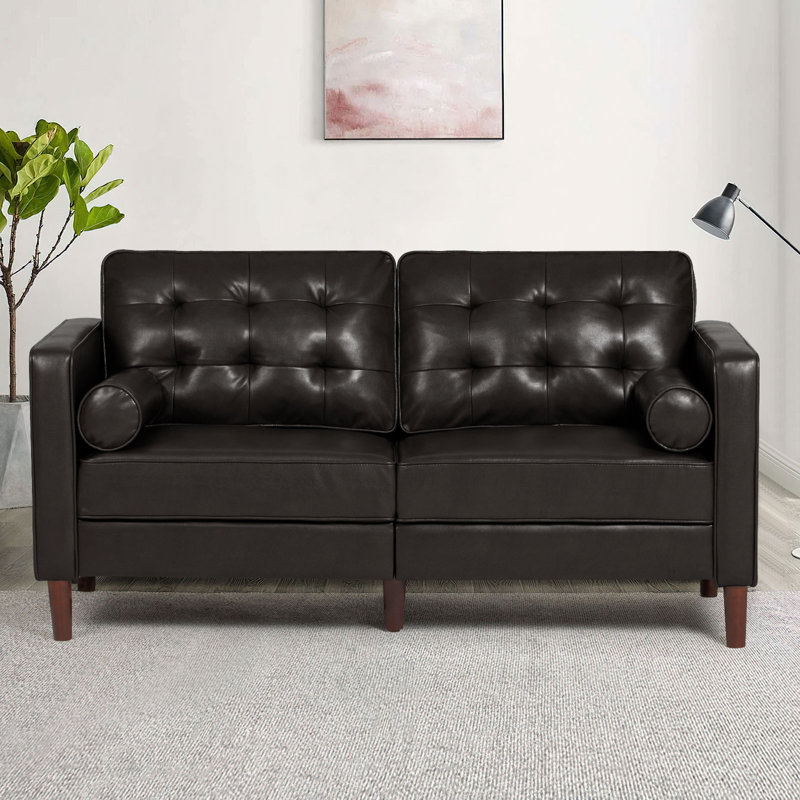 Canapé en similicuir Mandile, Simili cuir brun foncé, H 34 po x l 67 po x P 32 po, 2