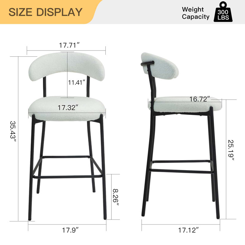 Tabouret de bar 26 po à hauteur de comptoir avec housse en tissu Teddy et îlot de cuisine avec base thermolaquée et repose-pieds