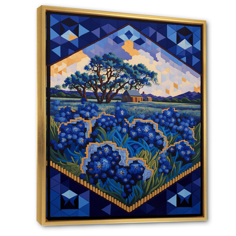 «Field of Blossoming Bluebonnets I» - Impression, H 40 po x l 30 po x P 1,5 po, Cadre flottant doré
