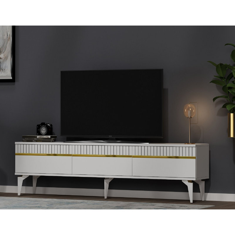 Olivia Unfinished TV Stand for TVs up to 70", White/Gold