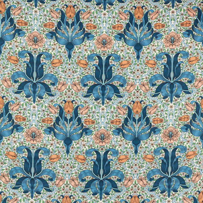 Bedford Park Spring Thicket Fabric, Paradise Blue/Peach