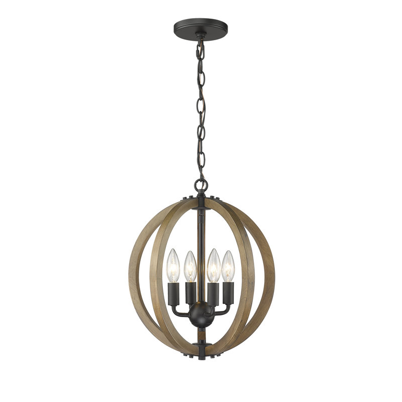 Lustre géométrique à 4 lumières de style bougie Eoghan avec détails en bois
