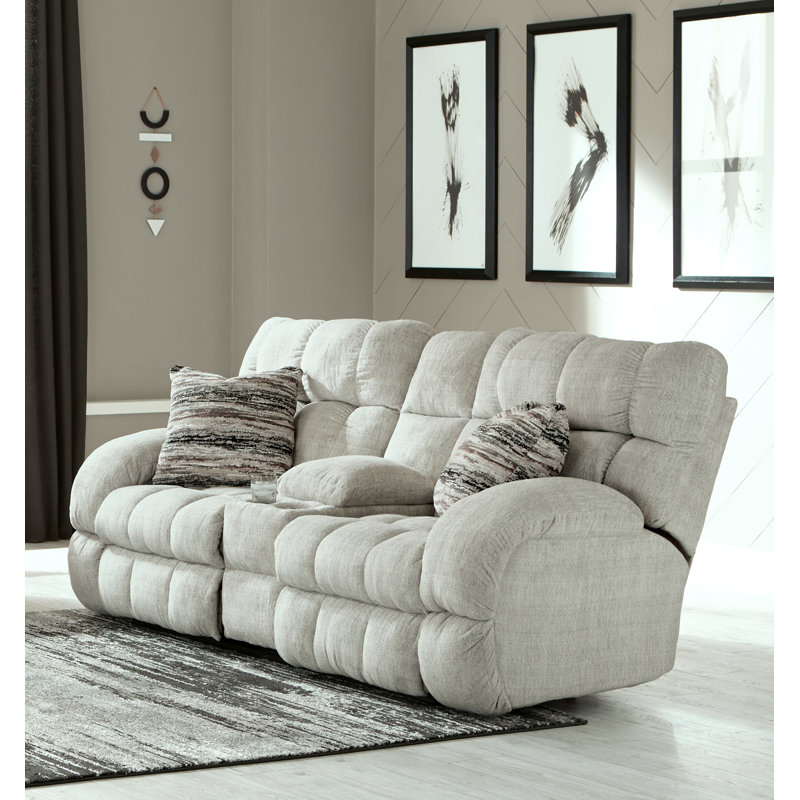 Annaliisa 86'' Upholstered Reclining Loveseat, Manual, Beige Polyester