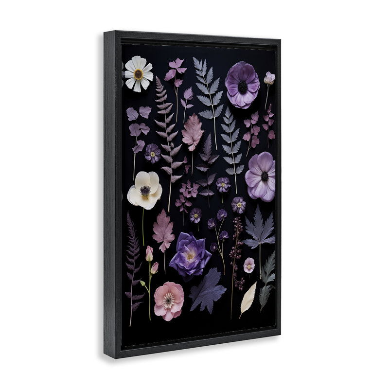 Cadre flottant à fleurs mixtes mauves, design par Heidi Kuntz, Cadre flottant noir de jais, H 25 po x l 17 po