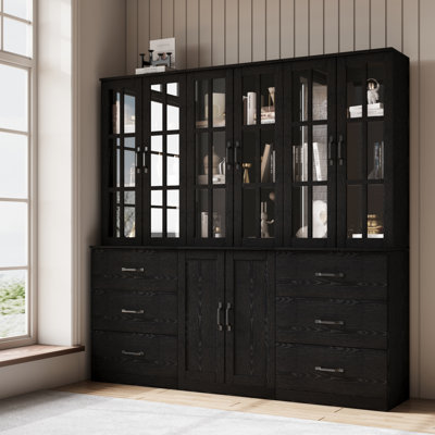  Bibliothèque avec portes en verre et grands tiroirs de rangement