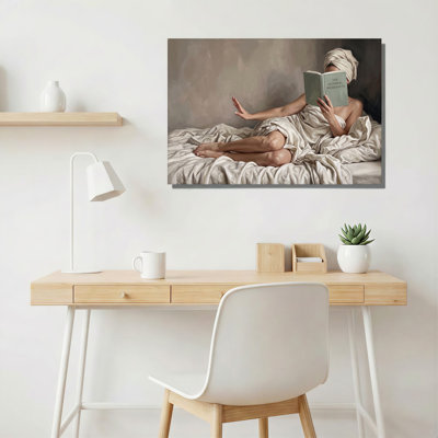 Woman Reading Green Book Wrapped In White Sheets Canvas Wall Art