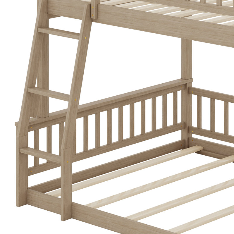 Lit superposé convertible en bois avec échelle et garde-corps, Noyer