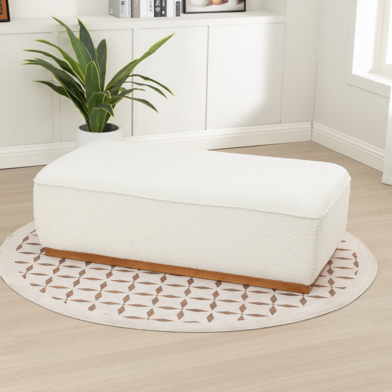 Rectangular Solid Wood Ottoman, White