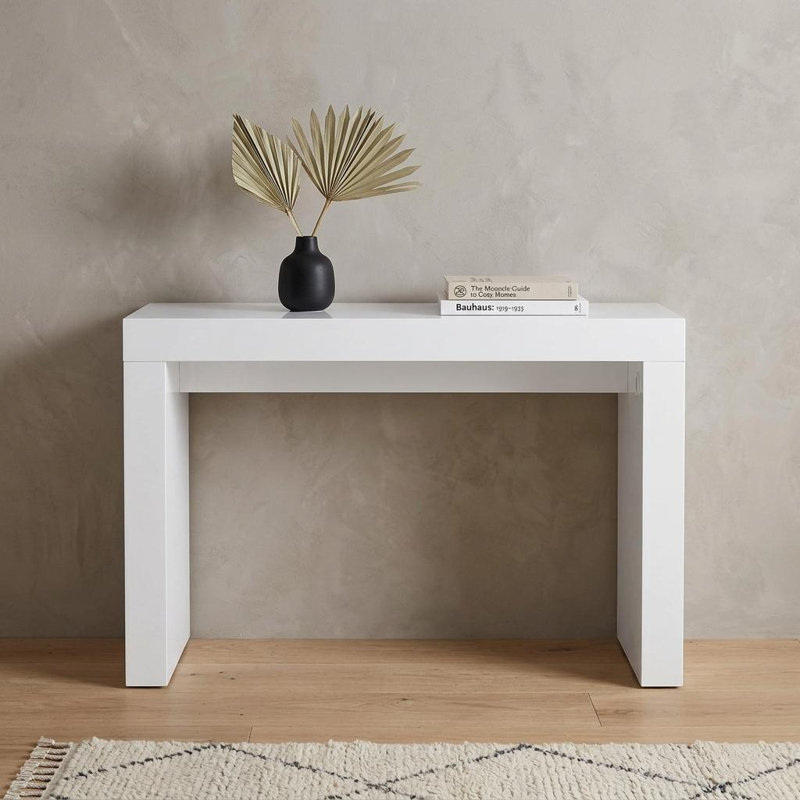 47" White Wood Block Console Table