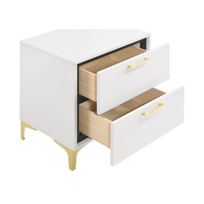 White and Gold 2-Drawer Rectangular Nightstand